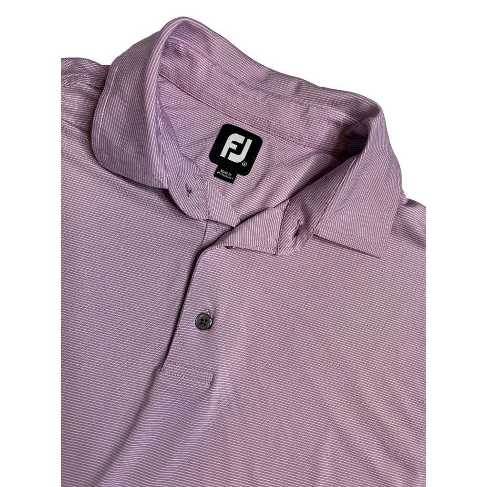 FJ Footjoy‎ Mens XL Lisle Feeder Purple Stripe Polo Short Sleeve Shirt